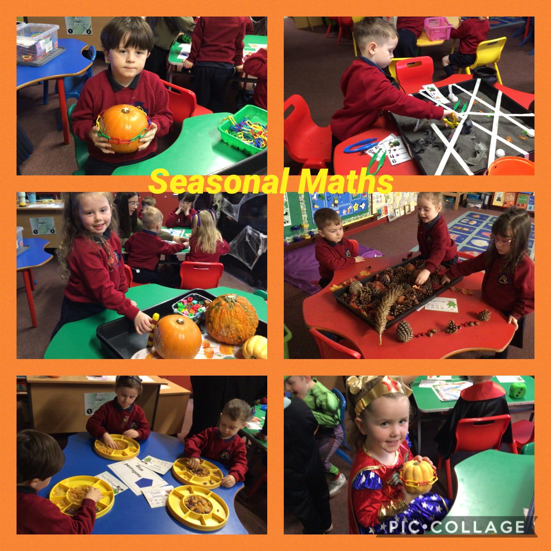 Making sets, patterns, sorting and measuring using pumpkins and Autumn items &#55356&#57219&#55356&#57153